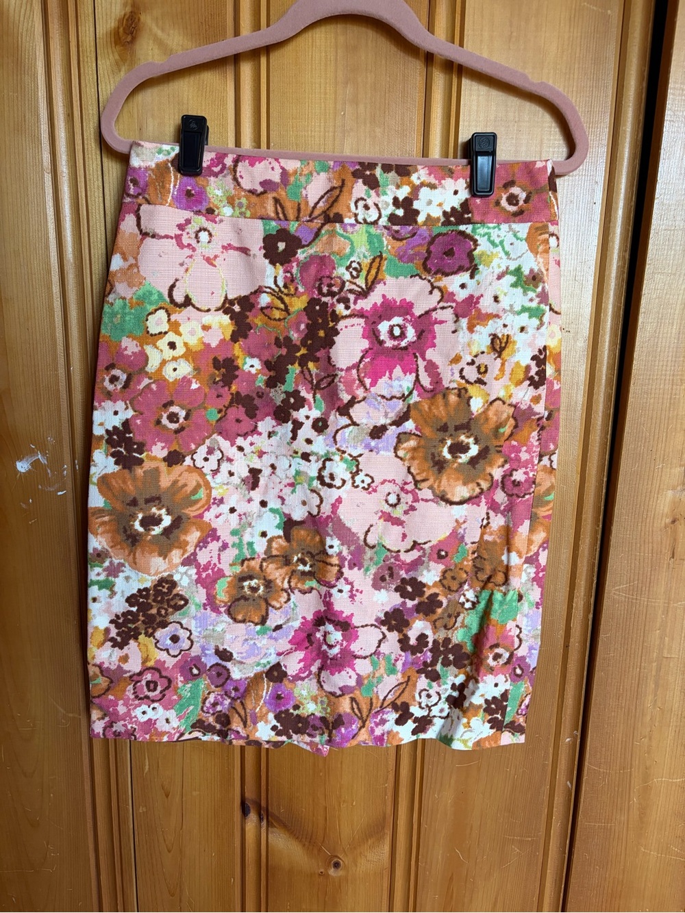J. Crew Pink Floral Pencil Skirt with Brown & Green Accents